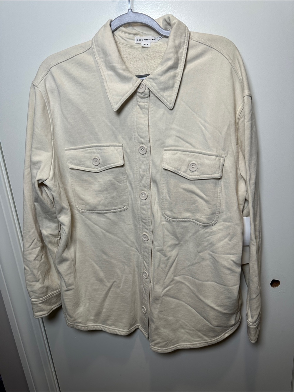 Good American Cream Button-Front Shacket (101)